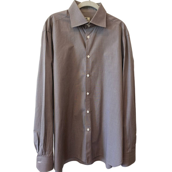 Luigi Borrelli Napoli Button Shirt Black & White Micro Check Spread Collar - Picture 1 of 11